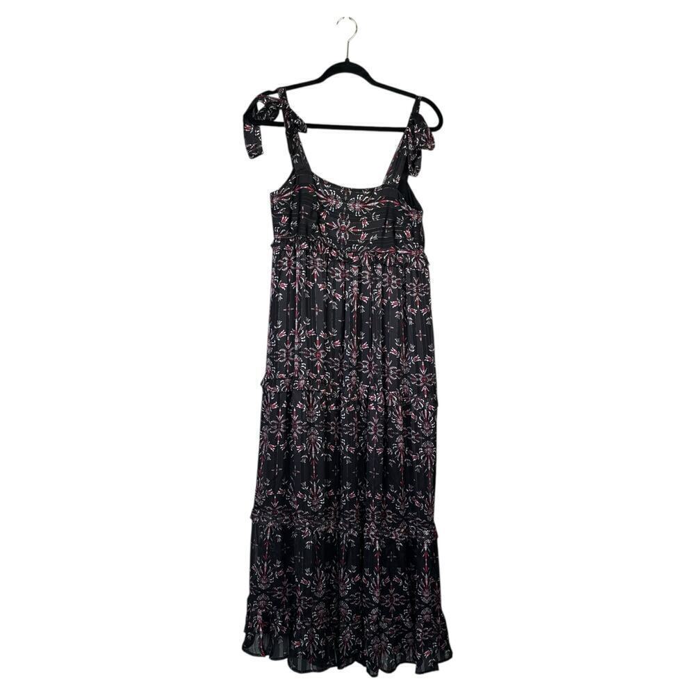 SABINA MUSAYEV Octavia Dress Black Mosaic Print Tie Sleeves Lace Up Size Small